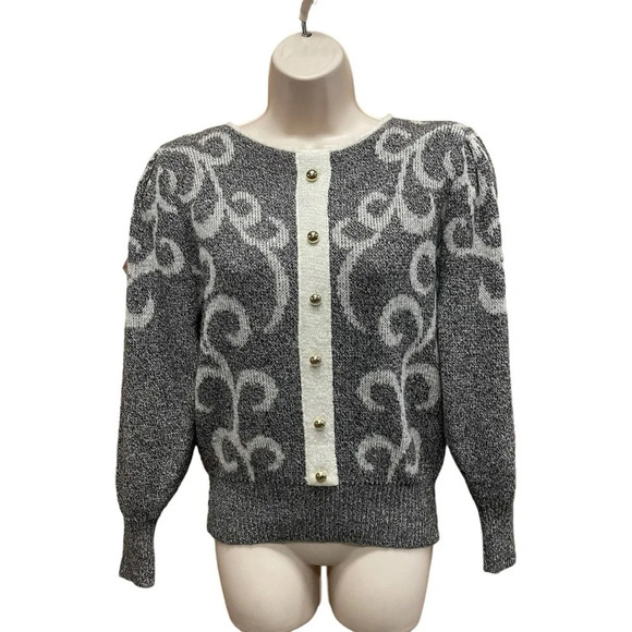Tomomi Japanese knit sweater gray with swirly design women’s medium - Picture 1 of 6